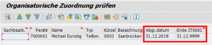 Abbildung 7: Ergebnis des Reports RP_PAD_CHECK_ORG_ASSIGN mit nicht vollständig übereinstimmenden Gültigkeitszeiträumen