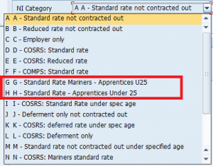 New NI category G_H SAP Payroll