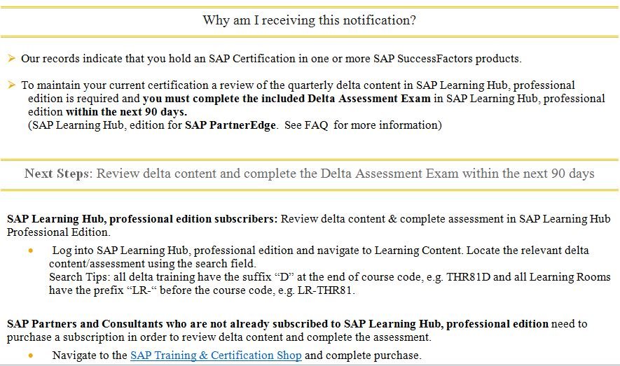 email successfactors delta content